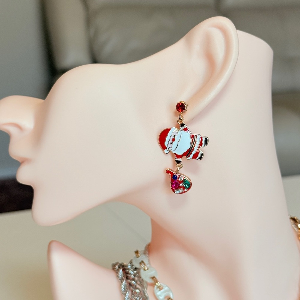 Festive Santa Drop Earrings in Red and Gold